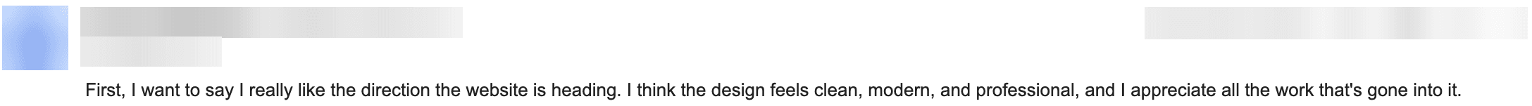 Email from an advisor describing the design of their new website