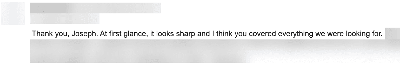 Email from a client after a first look at their new website