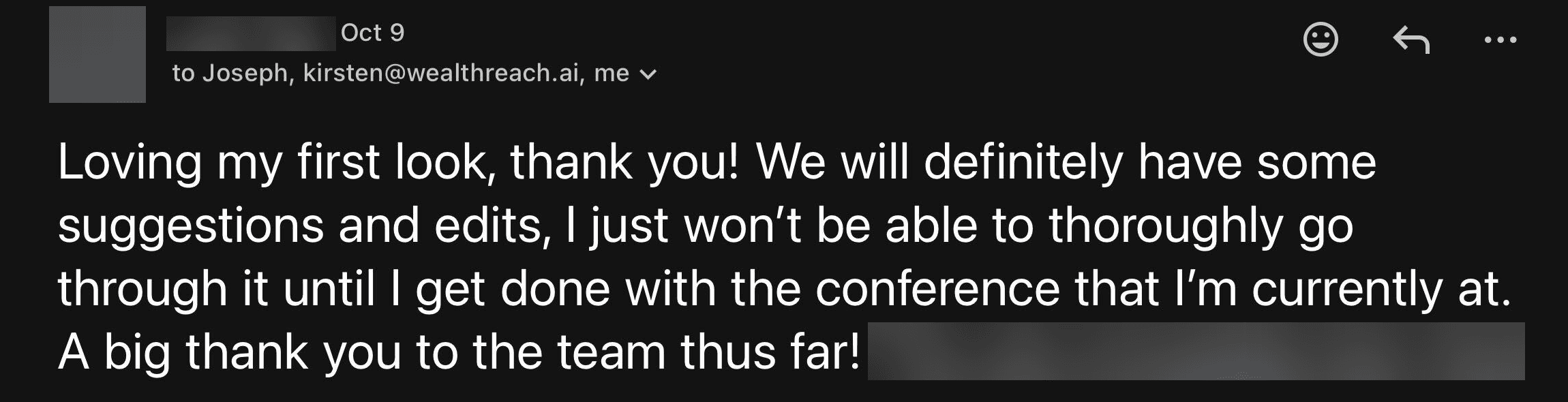 Email from an advisor after a first look at their website preview