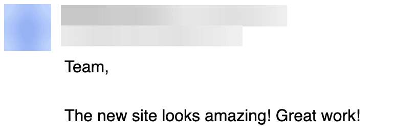 Short email from an advisor about their new website