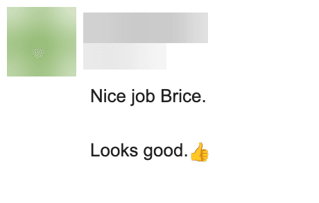 Short email from a client approving their website