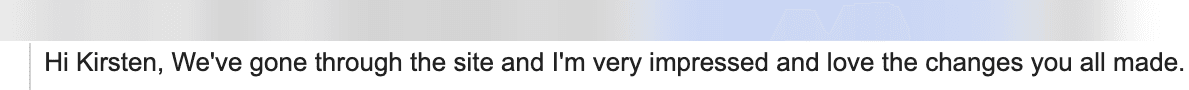 Email from a client after reviewing changes to their website